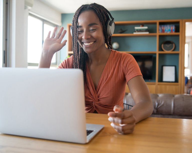 Travel agent having a meeting from home